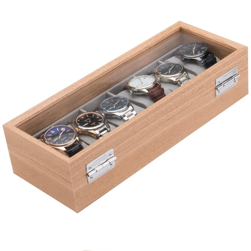 Caja En Madera Clara Para Organizar 6, 10, 12 Relojes Con Almohadas